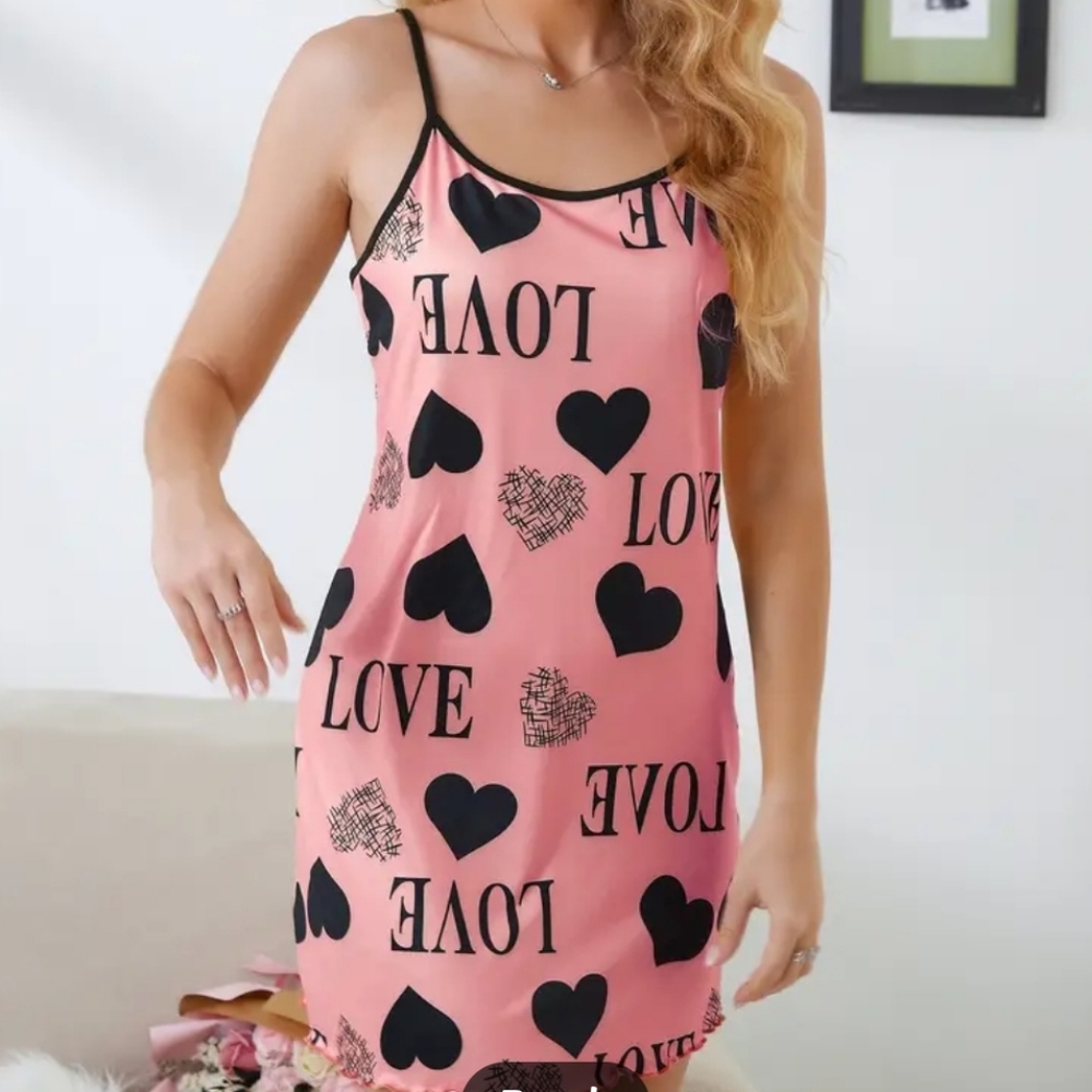 COPY - NEW Women's size L (8), PINK nightie, "love" & hearts, lingerie, adjus…